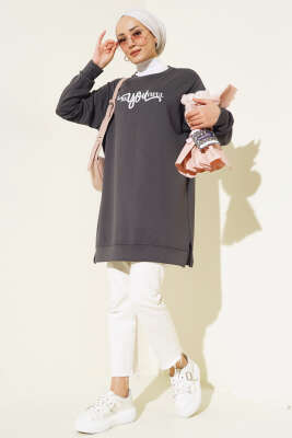 Loyşa Önü Baskılı Tunik Füme - Thumbnail