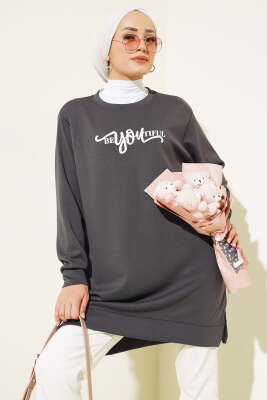 Loyşa Önü Baskılı Tunik Füme - Thumbnail