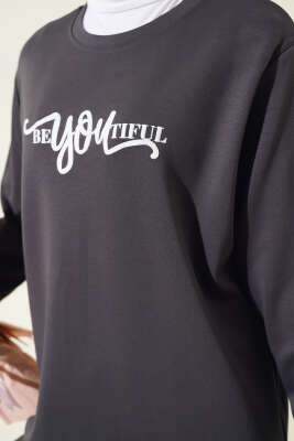 Loyşa Önü Baskılı Tunik Füme - Thumbnail