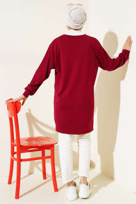 Loyşa Önü Baskılı Tunik Bordo - Thumbnail