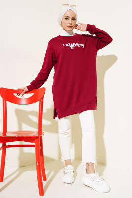 Loyşa Önü Baskılı Tunik Bordo - Thumbnail