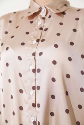 Puantiye Desen Saten Gömlek Vizon - Thumbnail