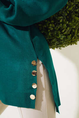 Yan Yırtmaçlı Düğmeli Triko Tunik Nefti - Thumbnail