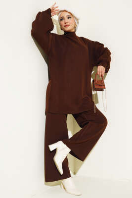 Balon Kol Basic Triko İkili Takım Kahve - Thumbnail