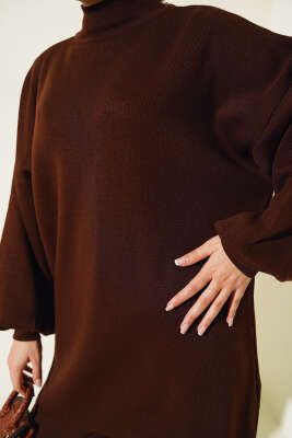 Balon Kol Basic Triko İkili Takım Kahve - Thumbnail