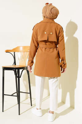 Omuz Apoletli Kısa Trençkot Taba - Thumbnail