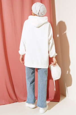 Kapüşonlu Oversize Sweat Ekru - Thumbnail