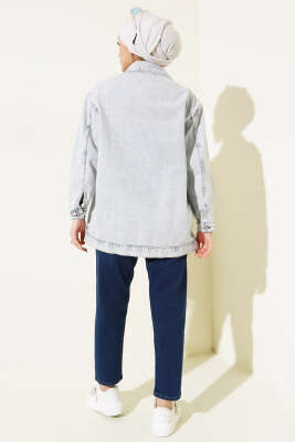 Taşlı Kot Ceket Açık Kar - Thumbnail