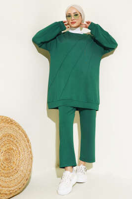 Pazarium - Loyşa Çapraz Dikiş Detaylı Takım Yeşil