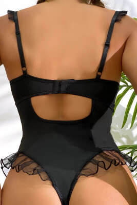 Fırfırlı Fantezi Gecelik Siyah - Thumbnail