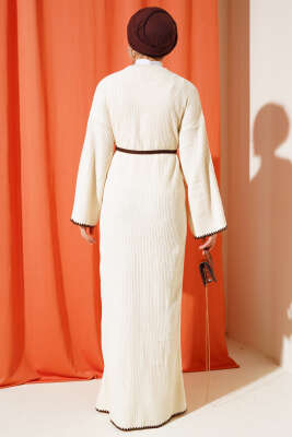 Midye Dikişli Fitilli Triko Elbise Taş - Thumbnail