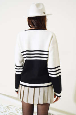 Çizgi Detaylı Triko Kazak Siyah - Thumbnail