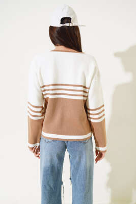 Çizgi Detaylı Triko Kazak Büsküvi - Thumbnail