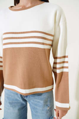 Çizgi Detaylı Triko Kazak Büsküvi - Thumbnail