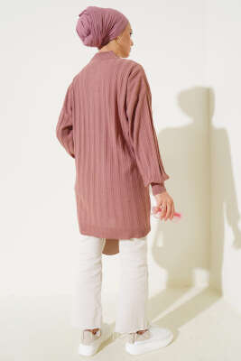 Fitilli Düşük Kol Triko Tunik Gül Kurusu - Thumbnail