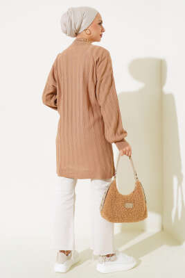 Fitilli Düşük Kol Triko Tunik Büsküvi - Thumbnail