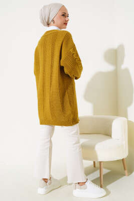 Önden Düğmeli Örgü Hırka Yağ Yeşili - Thumbnail