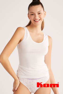 Pazarium - Kom Basic Singlet Kalın Askılı Atlet Beyaz