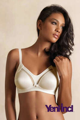 Pazarium - Yeni İnci Balensiz Transparan Detay Toparlayıcı Sütyen Ten