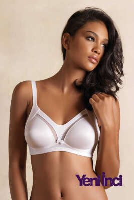 Pazarium - Yeni İnci Balensiz Transparan Detay Toparlayıcı Sütyen Beyaz