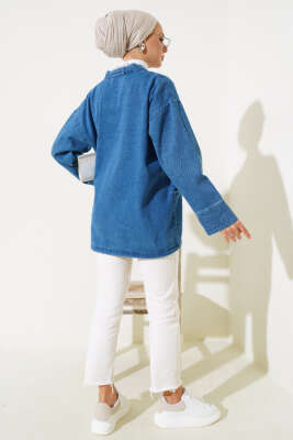 Yan Bağlamalı Kot Ceket Kot Mavisi - Thumbnail