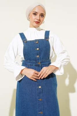 Püsküllü Boydan Düğmeli Kot Slopet Mavi - Thumbnail