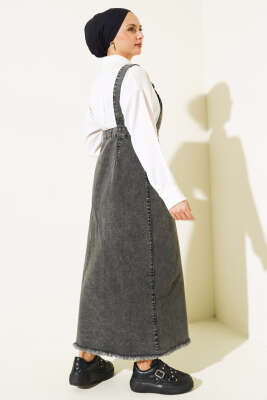 Püsküllü Boydan Düğmeli Kot Slopet Füme - Thumbnail