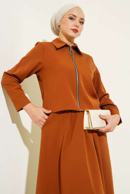 Fermuarlı Kloş Etekli İkili Takım Taba - Thumbnail