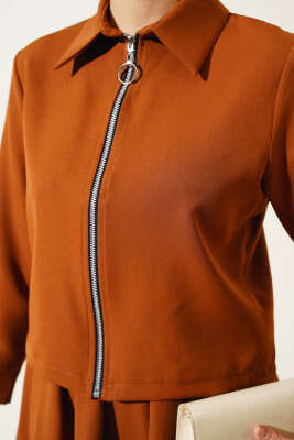 Fermuarlı Kloş Etekli İkili Takım Taba - Thumbnail