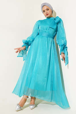 Pazarium - Prenses Janjan Tül Abiye Elbise Mint