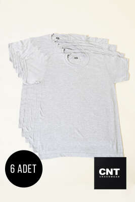 CNT 6'lı Erkek Bisiklet Yaka Fanila Melanj Gri - Thumbnail