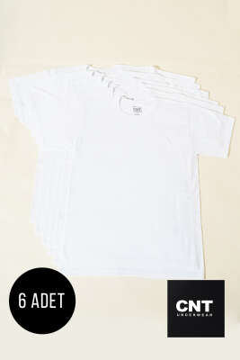 CNT 6'lı Erkek Bisiklet Yaka Fanila Beyaz - Thumbnail