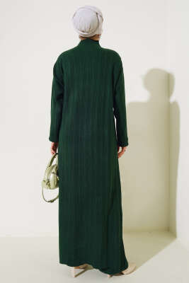 Fitilli Dik Yaka Uzun Tunik Triko İkili Takım Zümrüt - Thumbnail