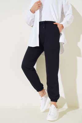 Pazarium - Paça Lastikli Jogger Pantolon Lacivert