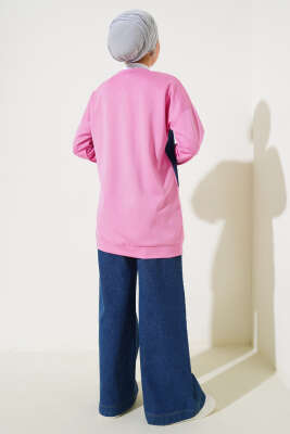 Kot Cep Detaylı Taşlı Tunik Pembe - Thumbnail