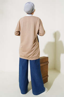 Kot Cep Detaylı Taşlı Tunik Latte - Thumbnail