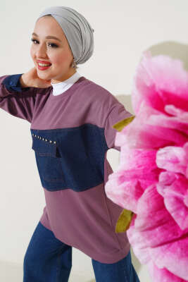 Kot Cep Detaylı Taşlı Tunik Galibarda - Thumbnail