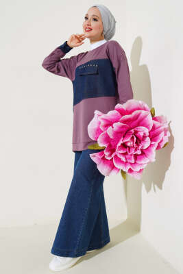 Kot Cep Detaylı Taşlı Tunik Galibarda - Thumbnail