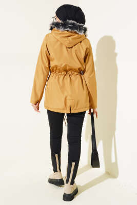 İçi Kürklü Kısa Mont Camel - Thumbnail