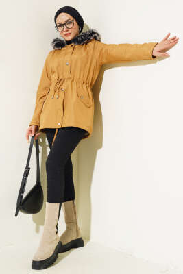 Pazarium - İçi Kürklü Kısa Mont Camel