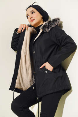 Pazarium - İçi Kürklü Kısa Mont Siyah