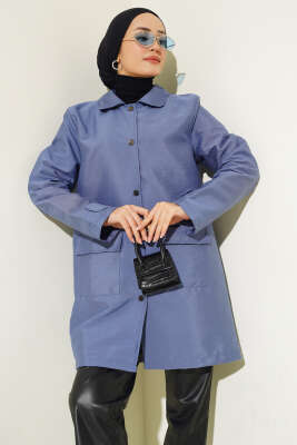 Pazarium - Gömlek Yaka Çıtçıtlı Kap Leylak