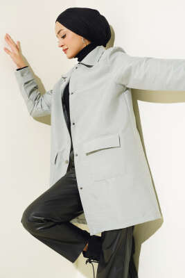 Pazarium - Gömlek Yaka Çıtçıtlı Kap Gri