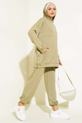 Loyşa Kapüşonlu İnce Çizgili İkili Takım Haki - Thumbnail