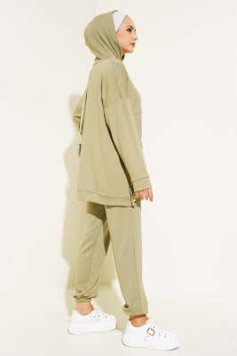 Loyşa Kapüşonlu İnce Çizgili İkili Takım Haki - Thumbnail