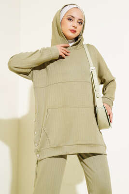 Loyşa Kapüşonlu İnce Çizgili İkili Takım Haki - Thumbnail