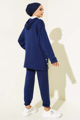 Loyşa Kapüşonlu İnce Çizgili İkili Takım Lacivert - Thumbnail