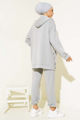 Loyşa Kapüşonlu İnce Çizgili İkili Takım Gri - Thumbnail