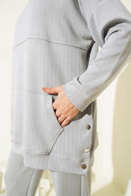 Loyşa Kapüşonlu İnce Çizgili İkili Takım Gri - Thumbnail