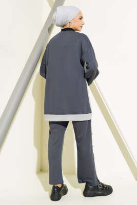 Loyşa Metal Düğme Detay İkili Takım Füme - Thumbnail